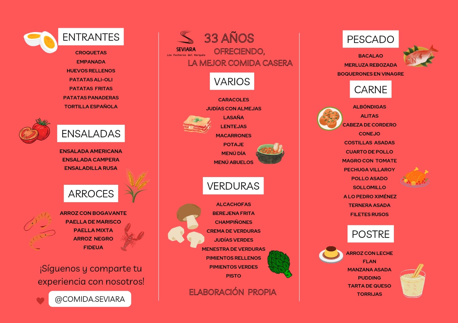 carta menu seviara